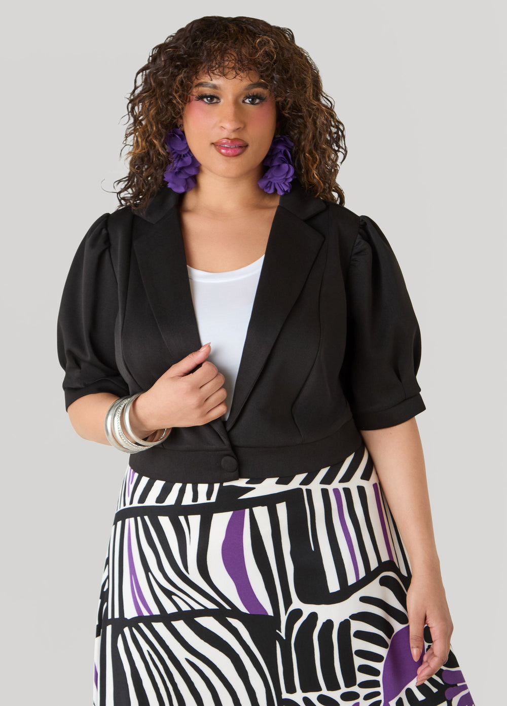 Cropped Scuba Jacket Black | Ashley Stewart