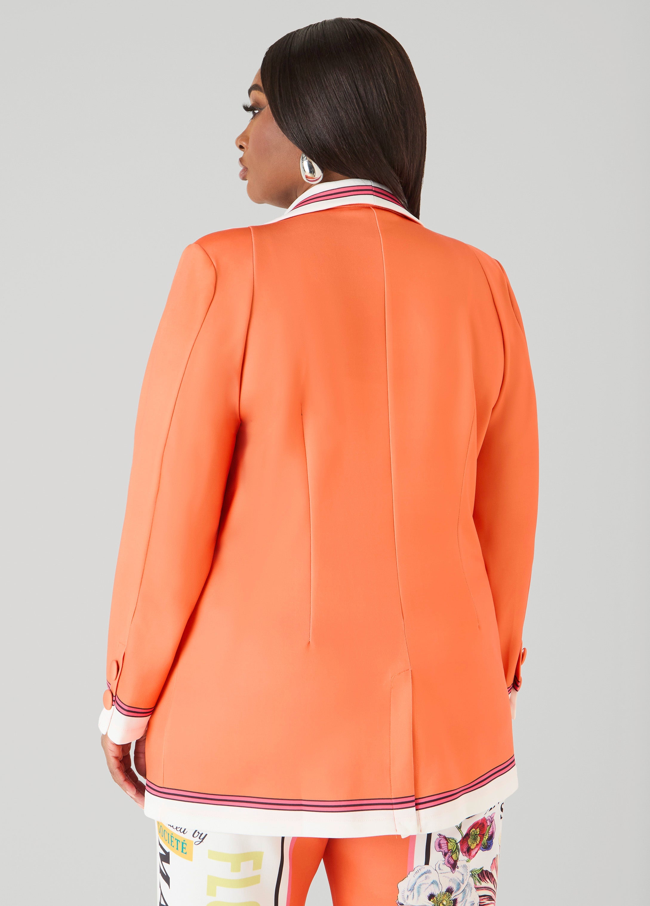 Printed Scuba Blazer Persimmon Orange | Ashley Stewart