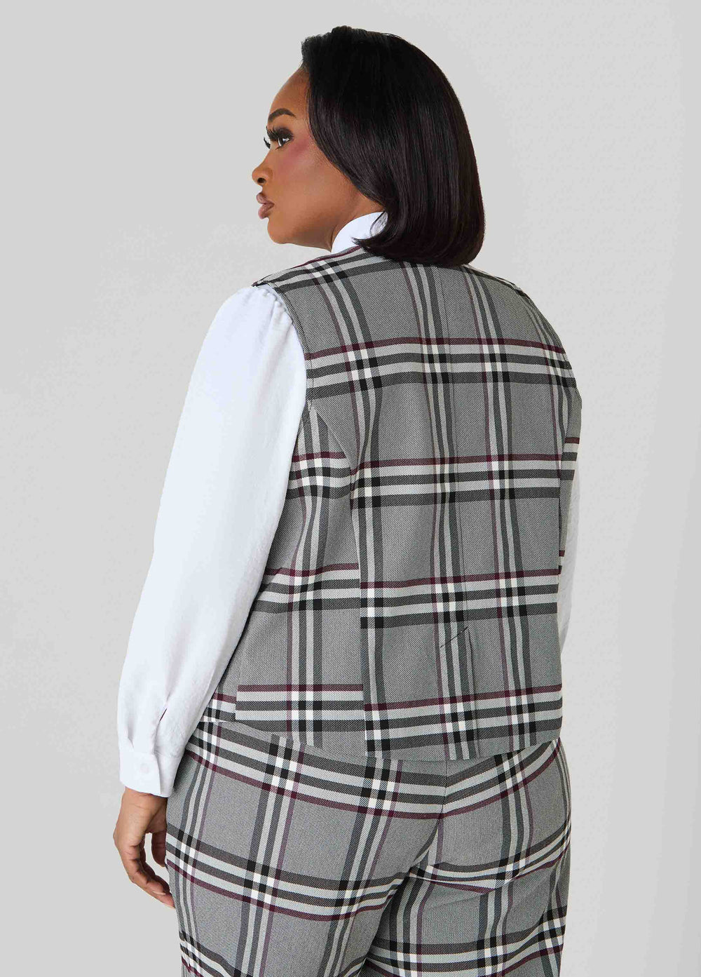 Millennium Plaid Vest Grey Flannel | Ashley Stewart