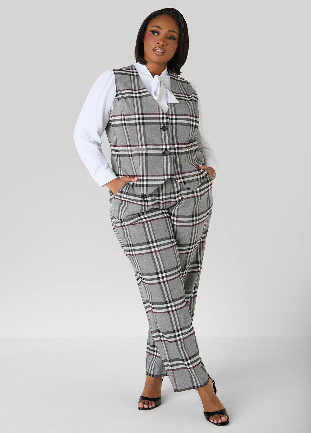 Millennium Plaid Vest Grey Flannel | Ashley Stewart