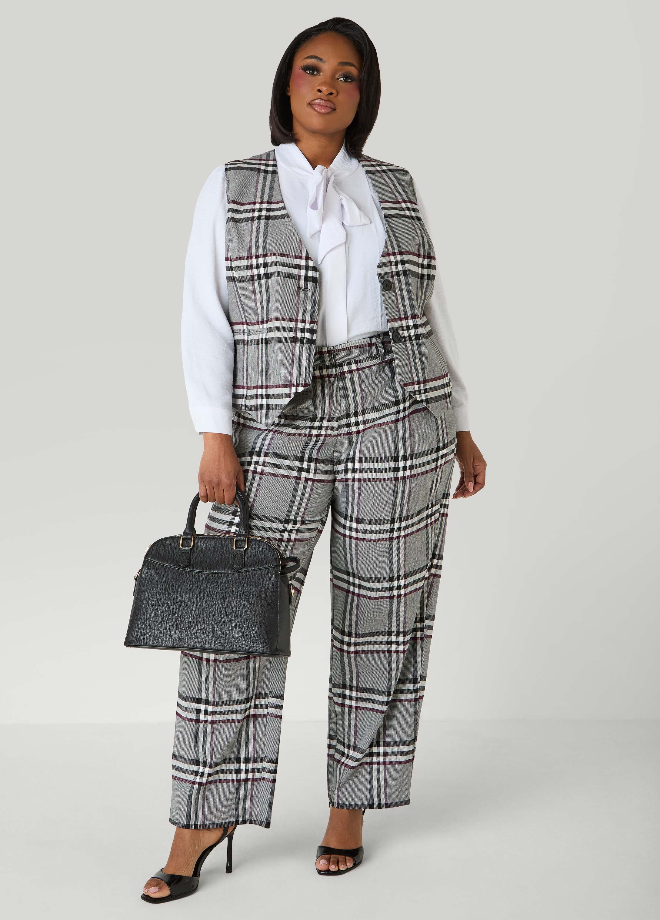 Millennium Plaid Vest Grey Flannel | Ashley Stewart