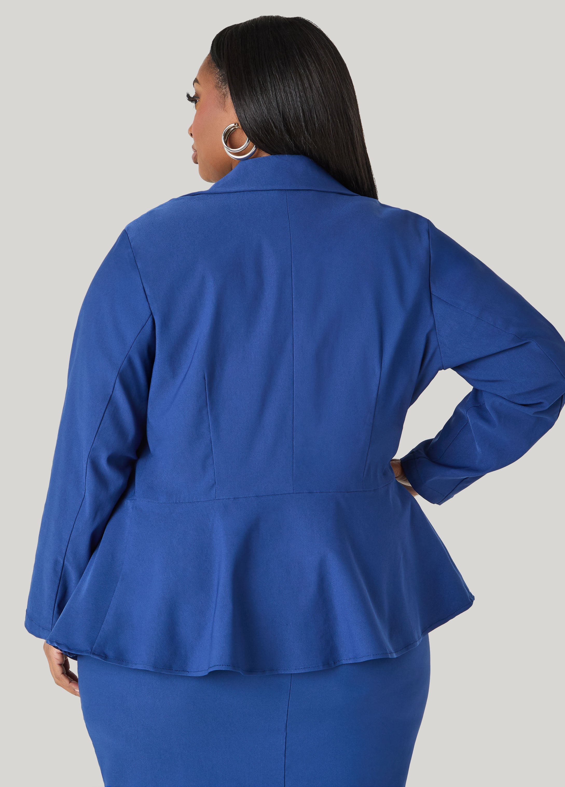 Millennium Peplum Blazer Navy Peony | Ashley Stewart