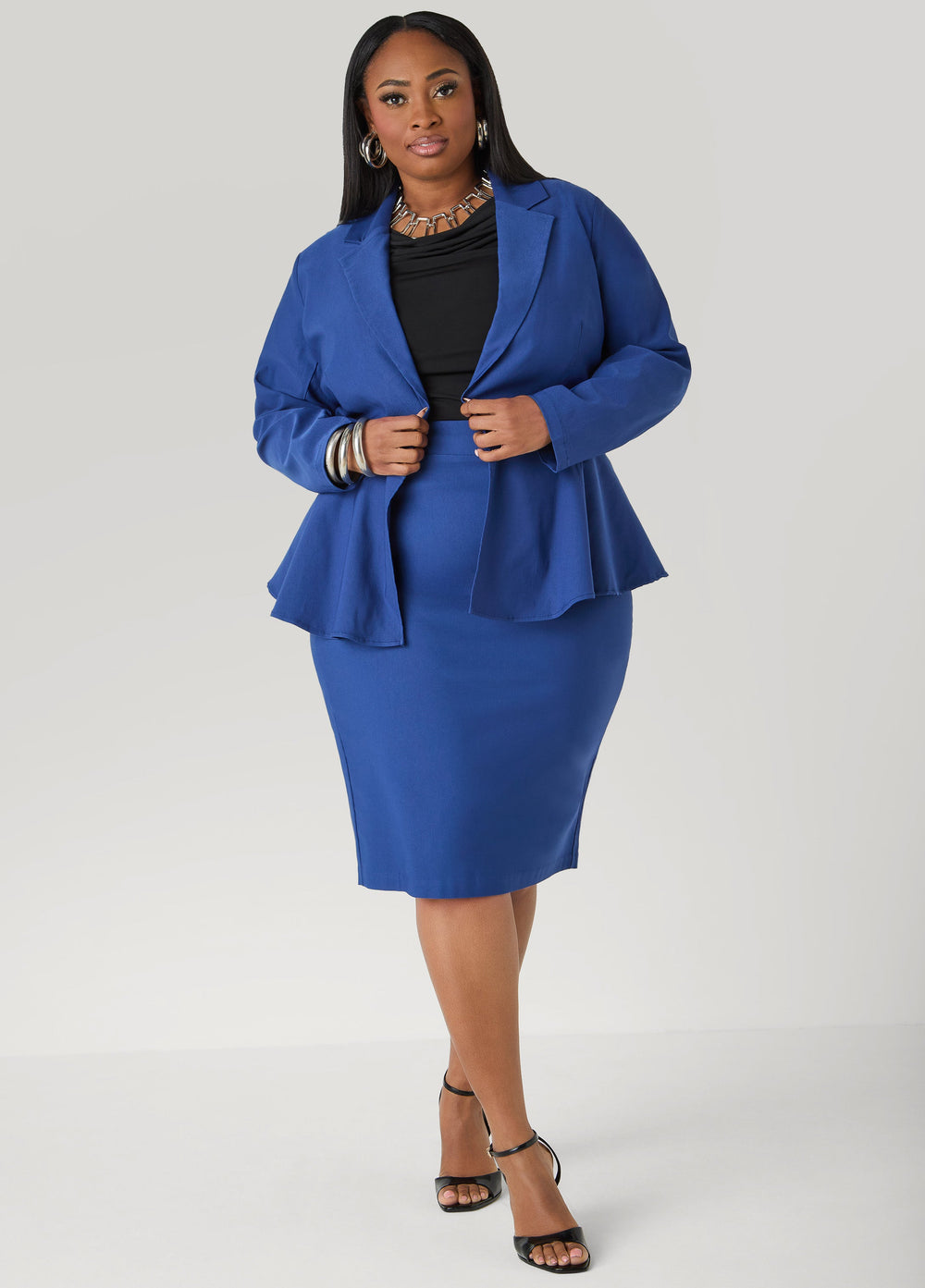 Millennium Peplum Blazer Navy Peony | Ashley Stewart