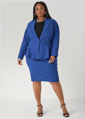 Millennium Peplum Blazer Navy Peony | Ashley Stewart