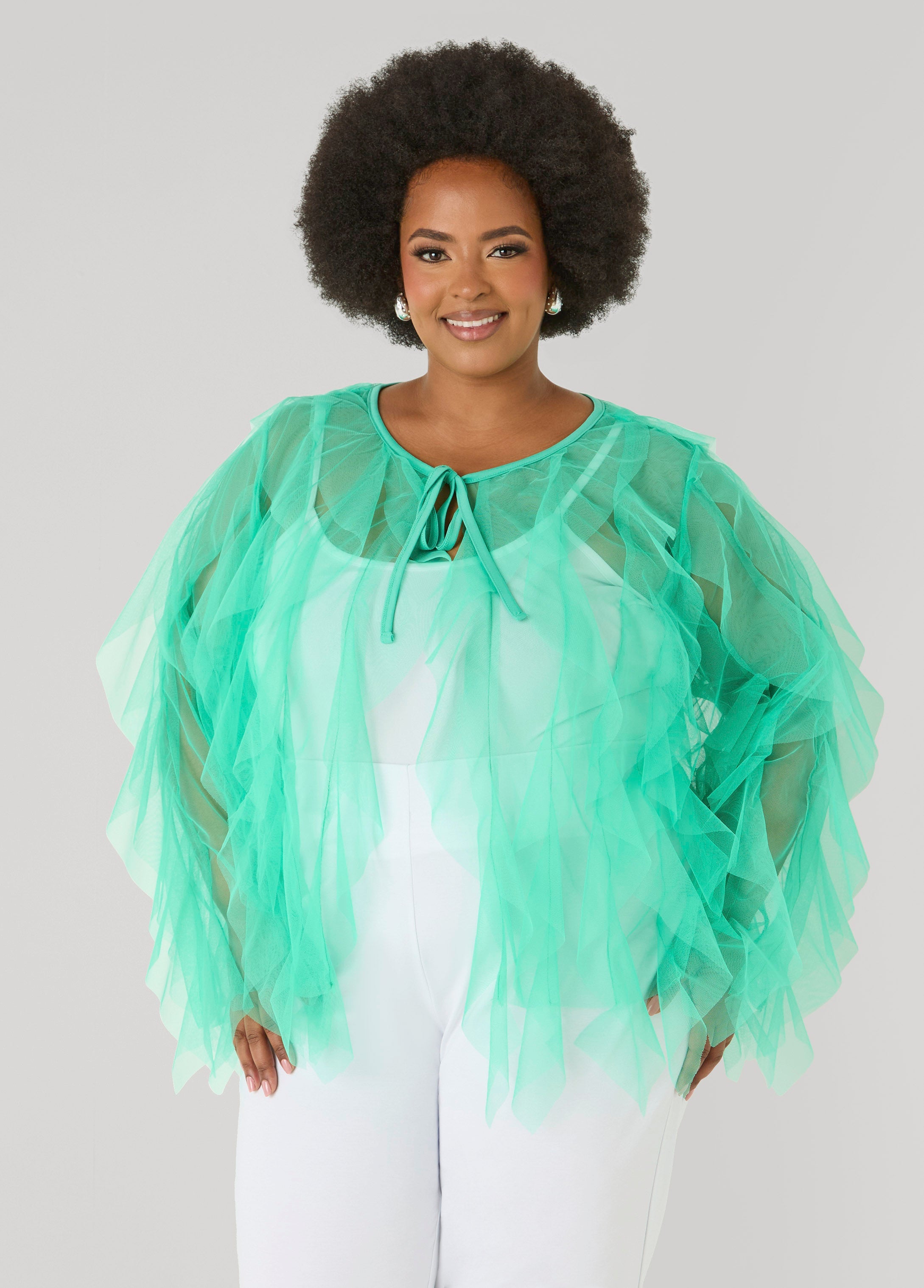 Ruffled Tulle Jacket Ice Green | Ashley Stewart
