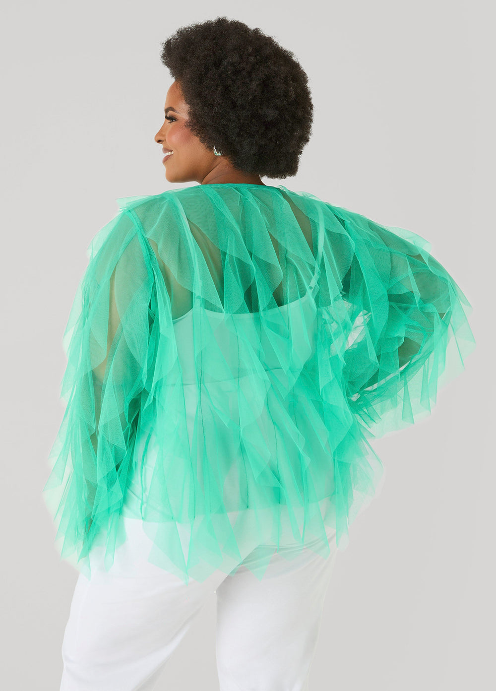 Ruffled Tulle Jacket Ice Green | Ashley Stewart