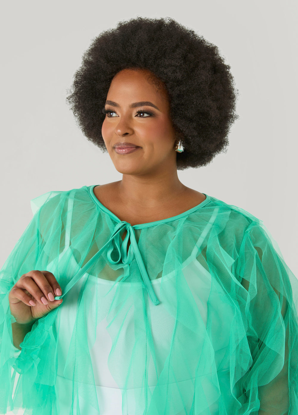 Ruffled Tulle Jacket Ice Green | Ashley Stewart