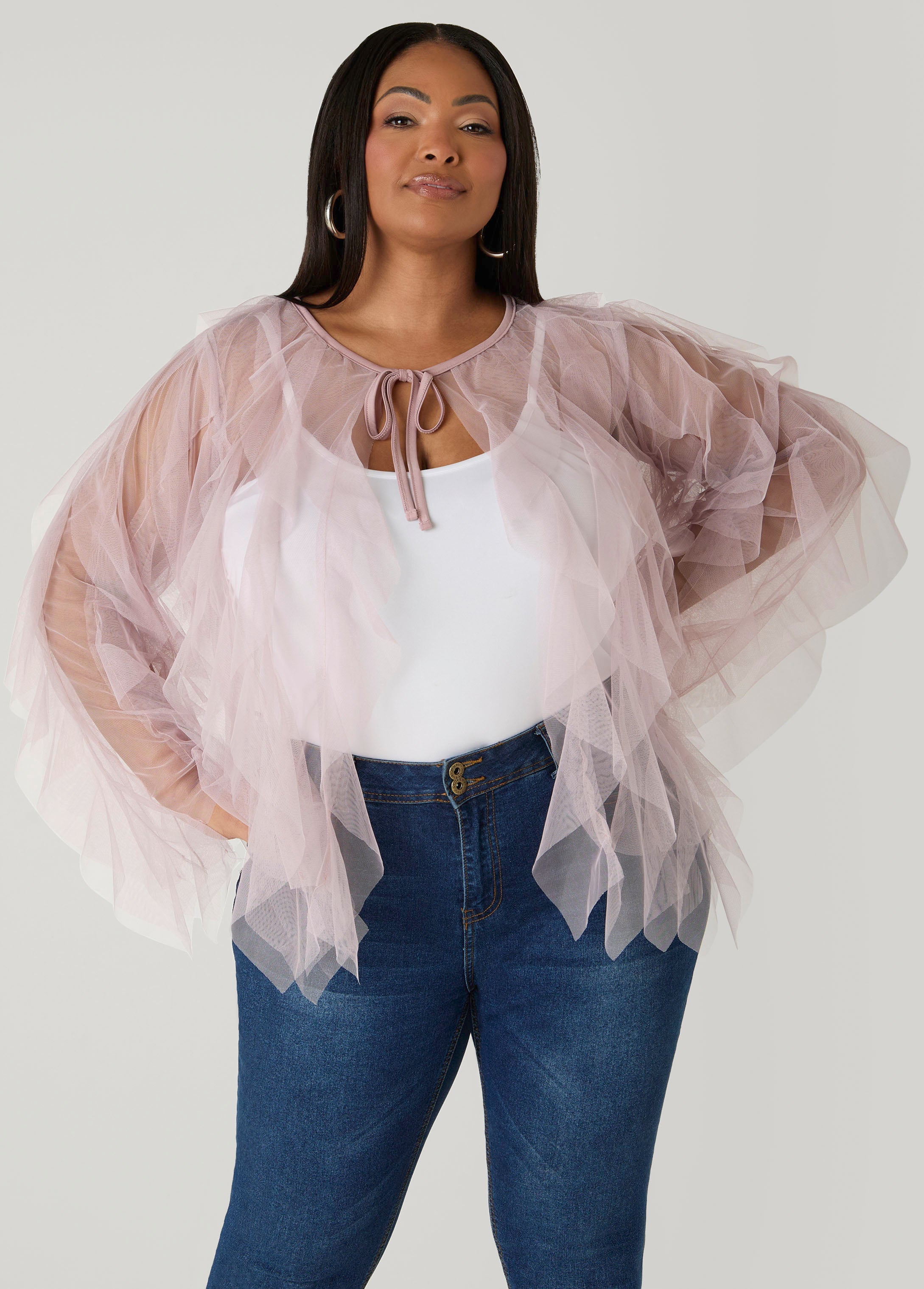 Ruffled Tulle Jacket Ice Green | Ashley Stewart