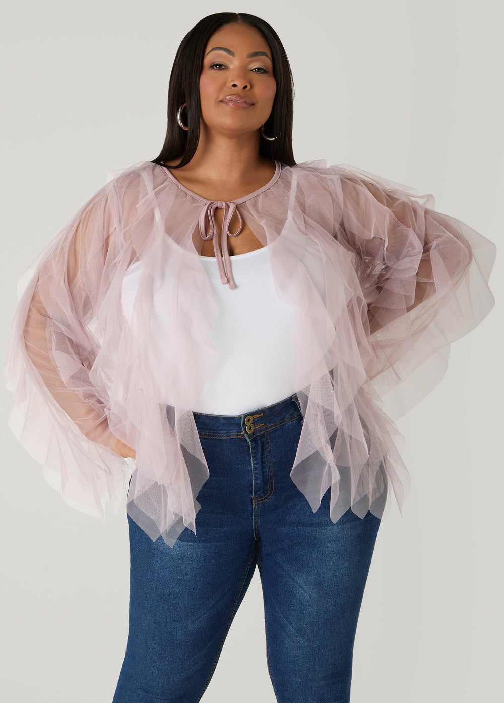 Ruffled Tulle Jacket Ice Green | Ashley Stewart