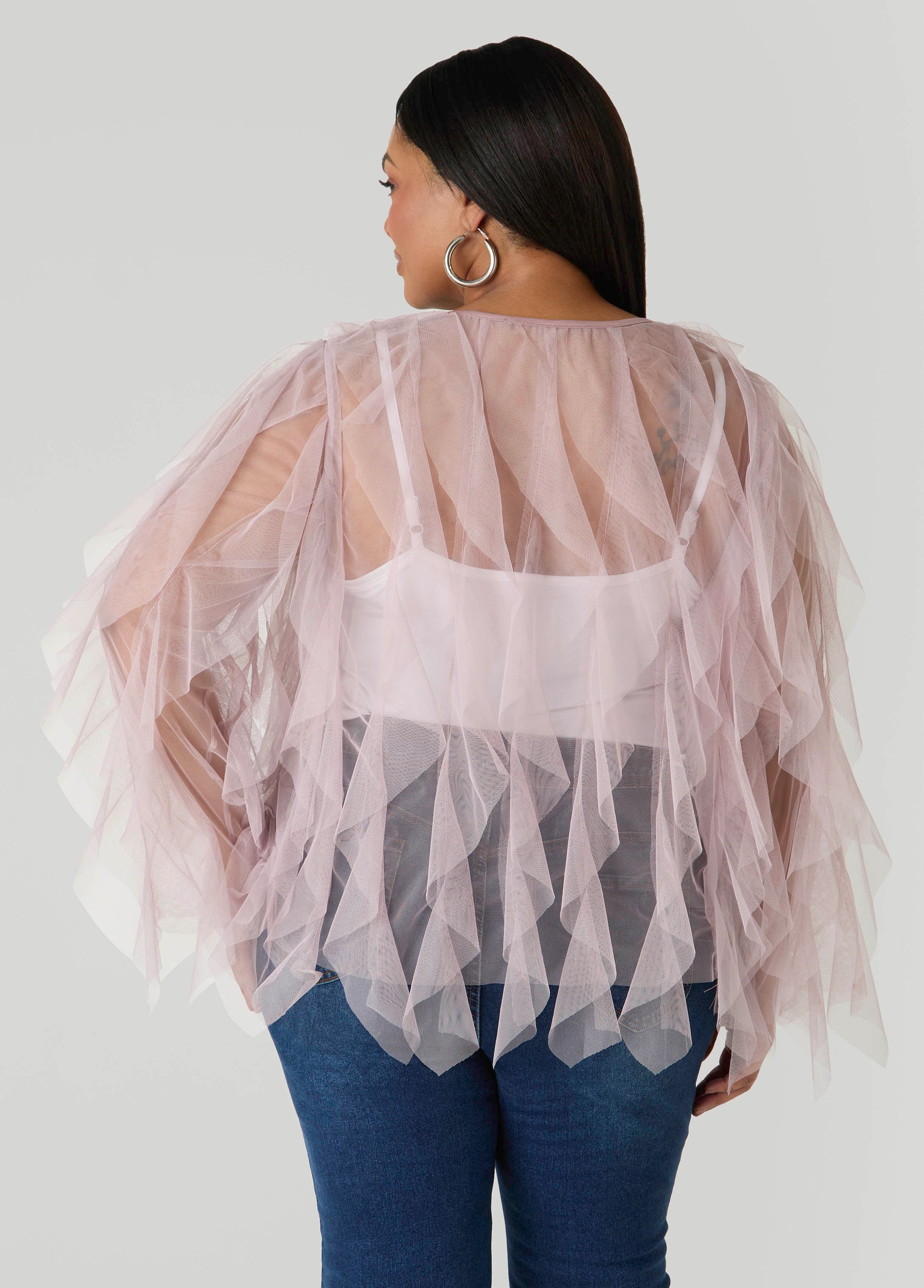 Ruffled Tulle Jacket Ice Green | Ashley Stewart