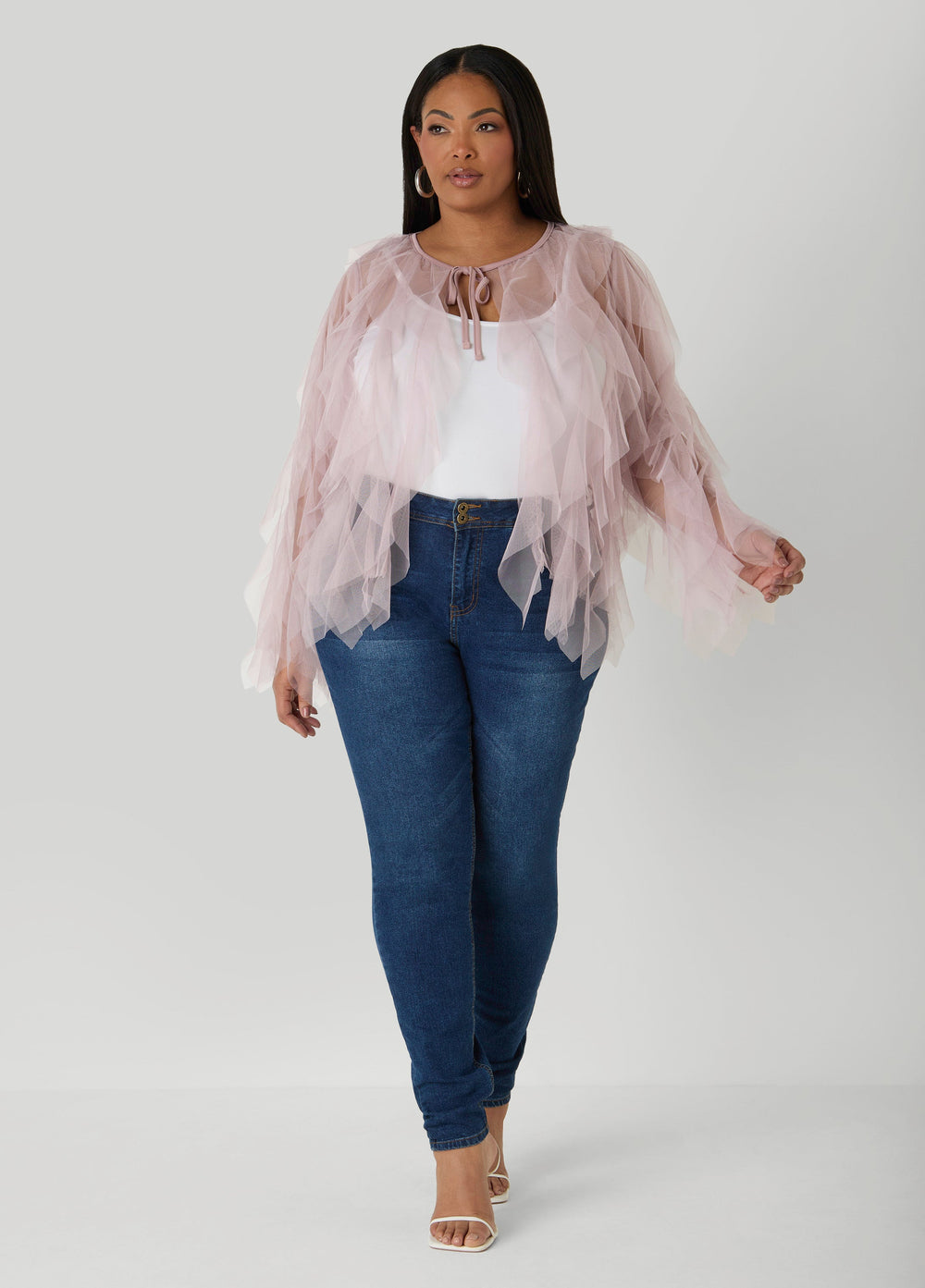 Ruffled Tulle Jacket Ice Green | Ashley Stewart