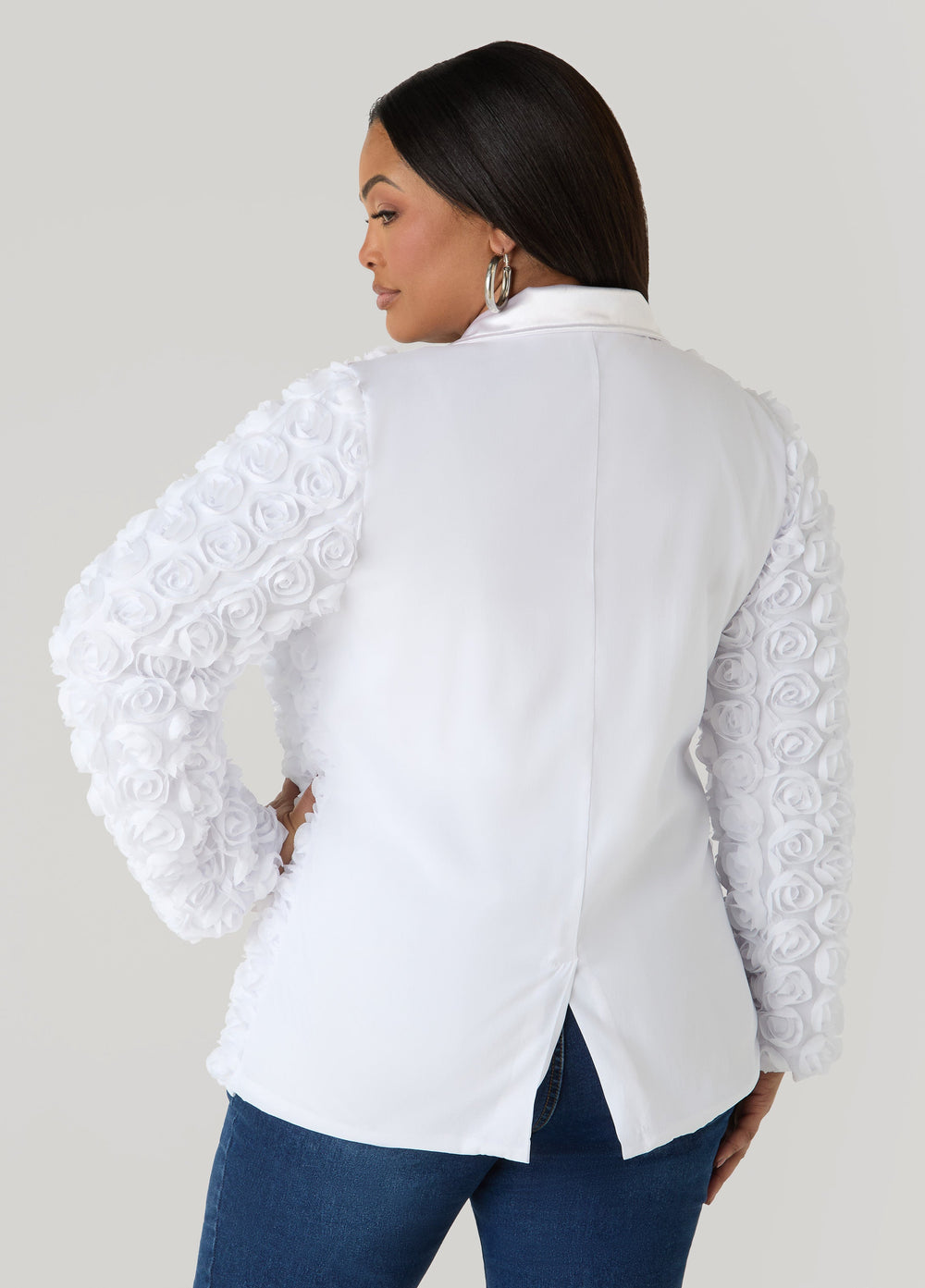 Satin Paneled Rosette Blazer White | Ashley Stewart