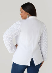 Satin Paneled Rosette Blazer White | Ashley Stewart