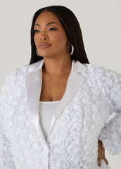 Satin Paneled Rosette Blazer White | Ashley Stewart