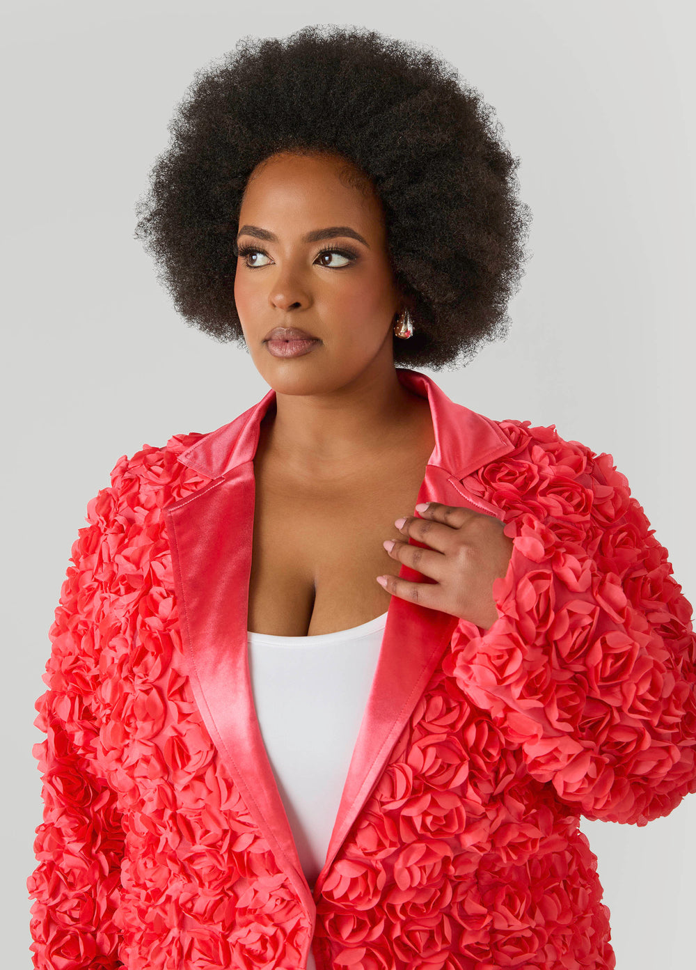 Satin Paneled Rosette Blazer White | Ashley Stewart