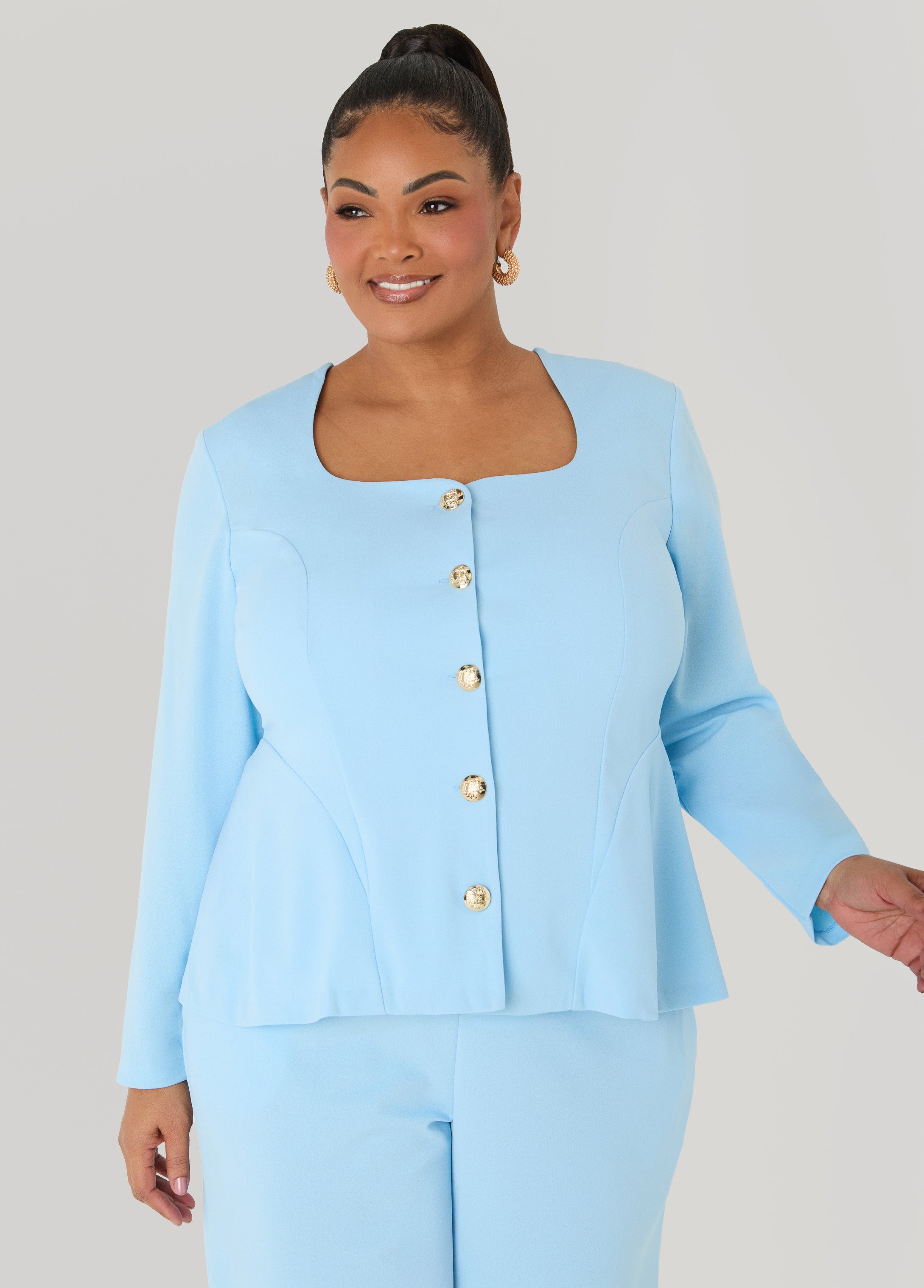 Square Neck Peplum Blazer POWDER BLUE | Ashley Stewart