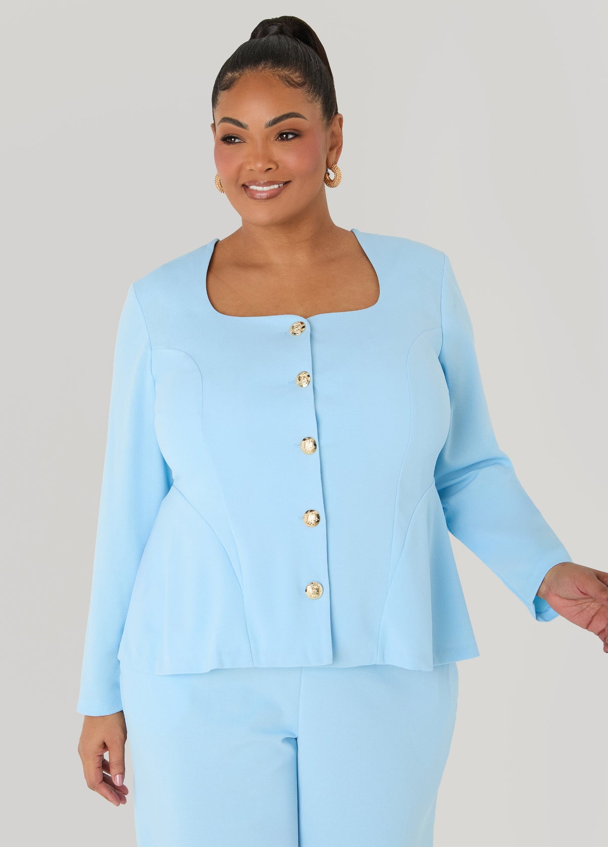 Square Neck Peplum Blazer POWDER BLUE | Ashley Stewart