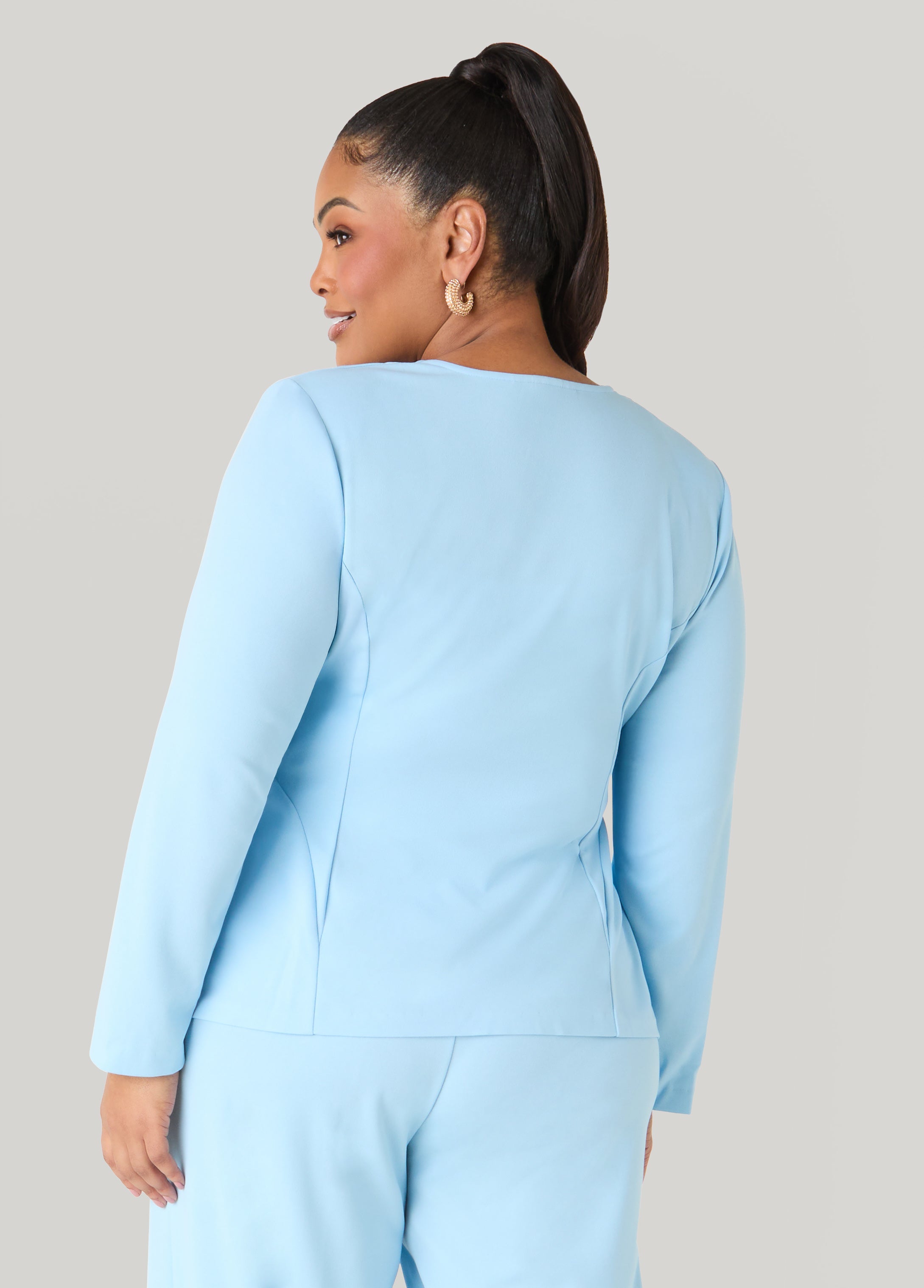 Square Neck Peplum Blazer POWDER BLUE | Ashley Stewart