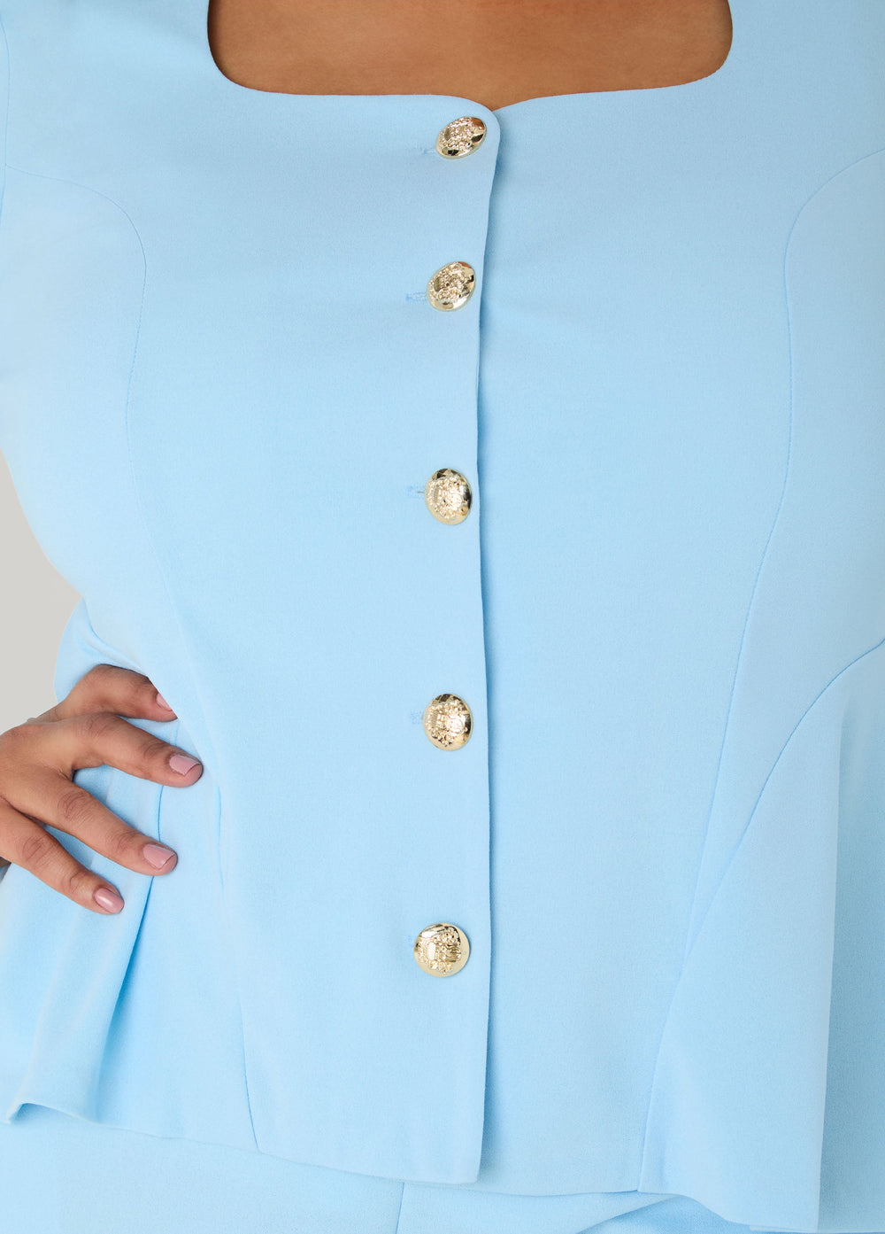 Square Neck Peplum Blazer POWDER BLUE | Ashley Stewart