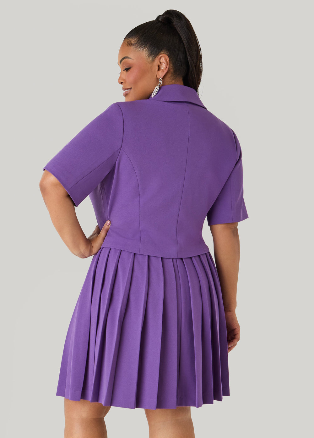 Cropped Button Front Blazer Pansy | Ashley Stewart