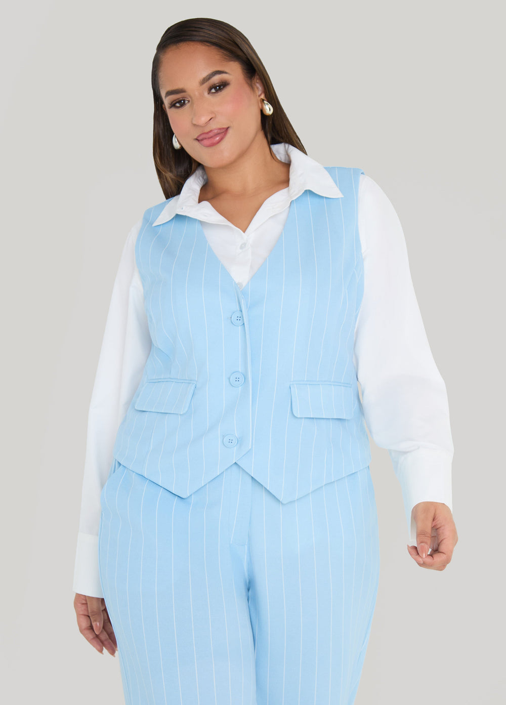 Striped Crepe Vest POWDER BLUE | Ashley Stewart