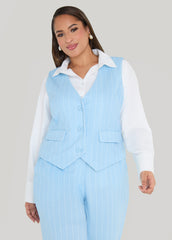 Striped Crepe Vest POWDER BLUE | Ashley Stewart
