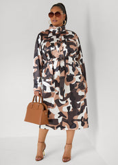 Belted Camo Print Satin Jacket Olive | Ashley Stewart