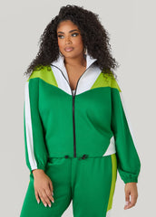 Drawstring Colorblock Track Jacket Macaw Green | Ashley Stewart