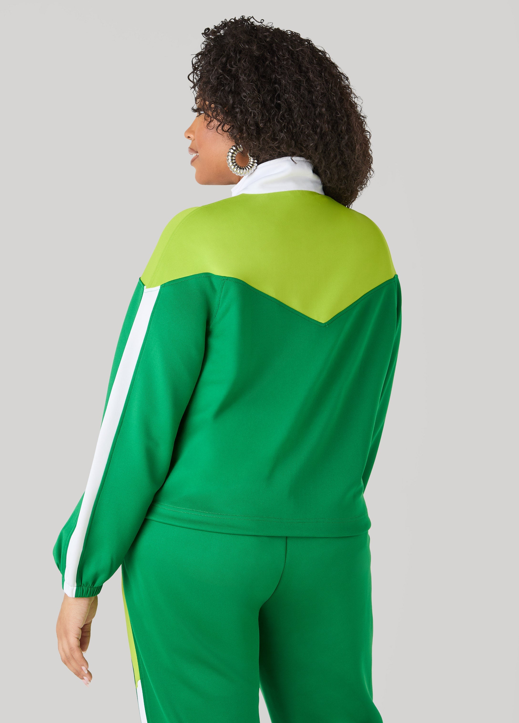 Drawstring Colorblock Track Jacket Macaw Green | Ashley Stewart
