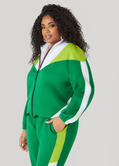 Drawstring Colorblock Track Jacket Macaw Green | Ashley Stewart