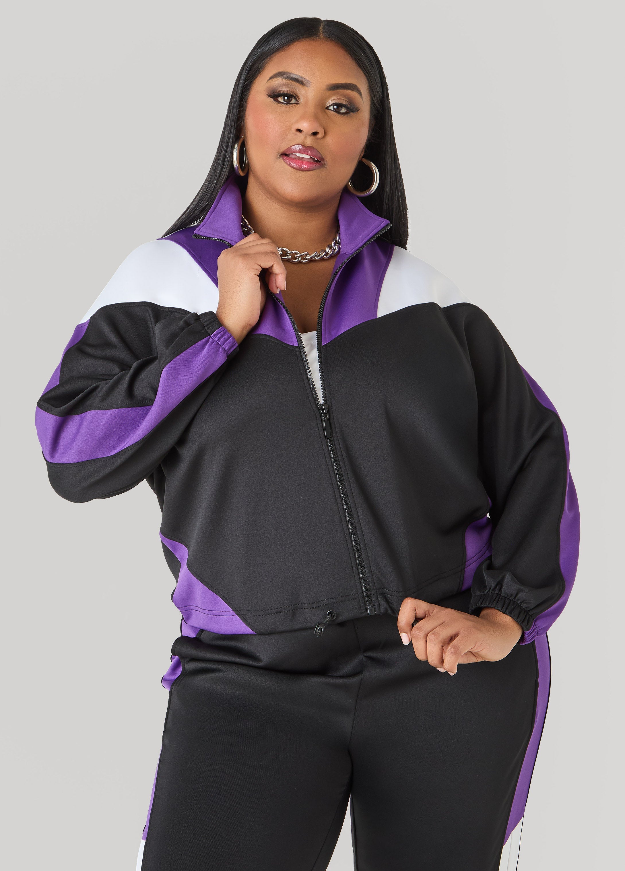 Drawstring Colorblock Track Jacket Macaw Green | Ashley Stewart
