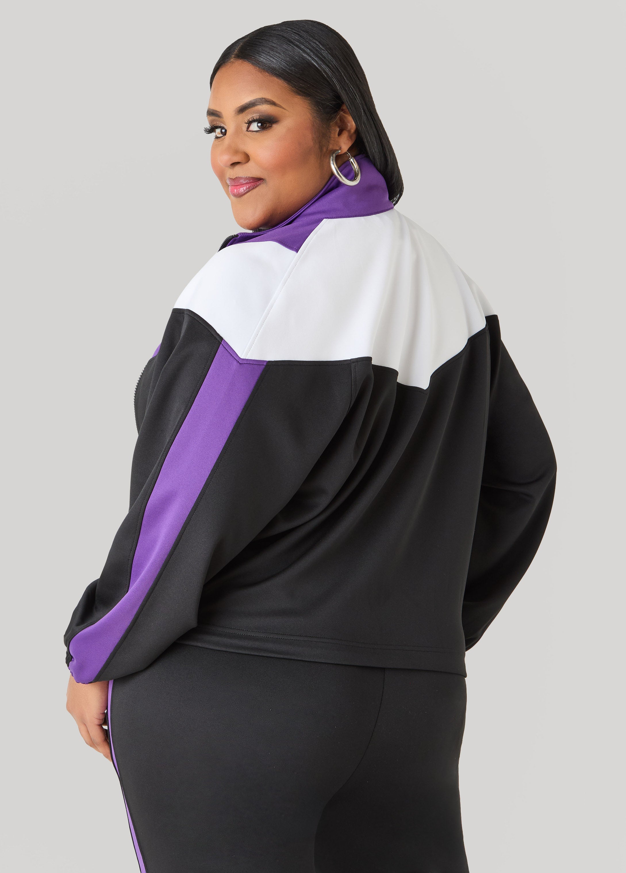Drawstring Colorblock Track Jacket Macaw Green | Ashley Stewart