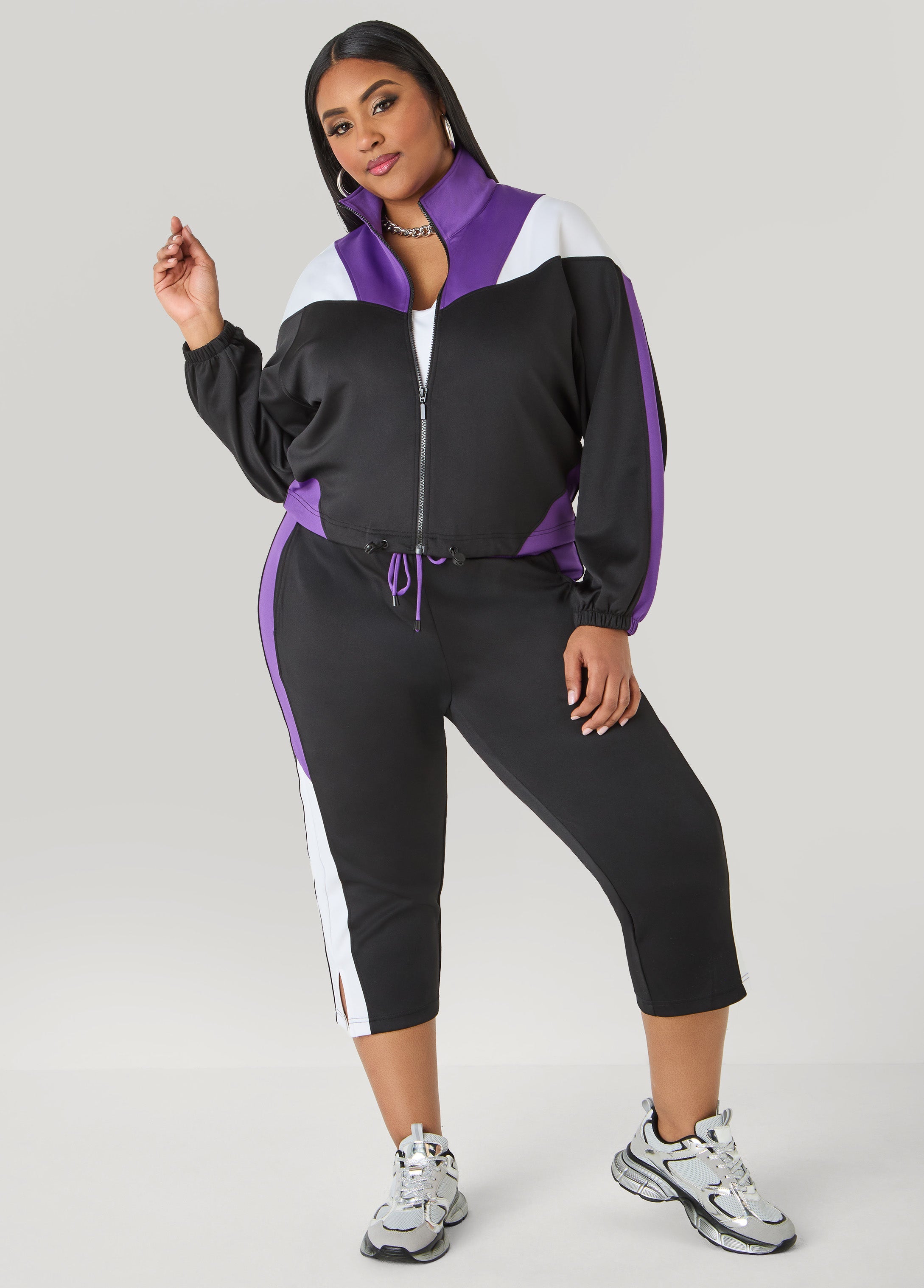 Drawstring Colorblock Track Jacket Macaw Green | Ashley Stewart