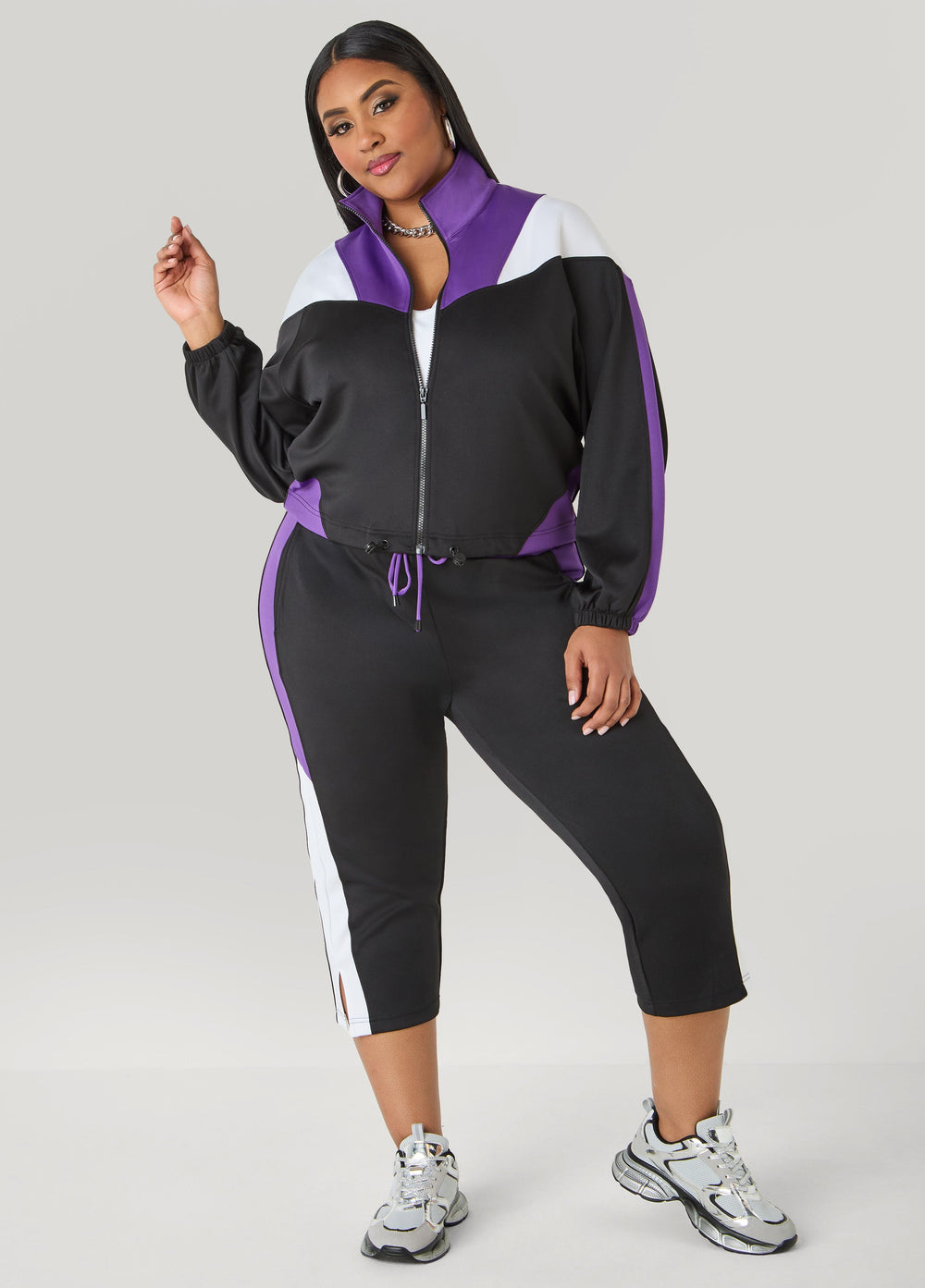 Drawstring Colorblock Track Jacket Macaw Green | Ashley Stewart