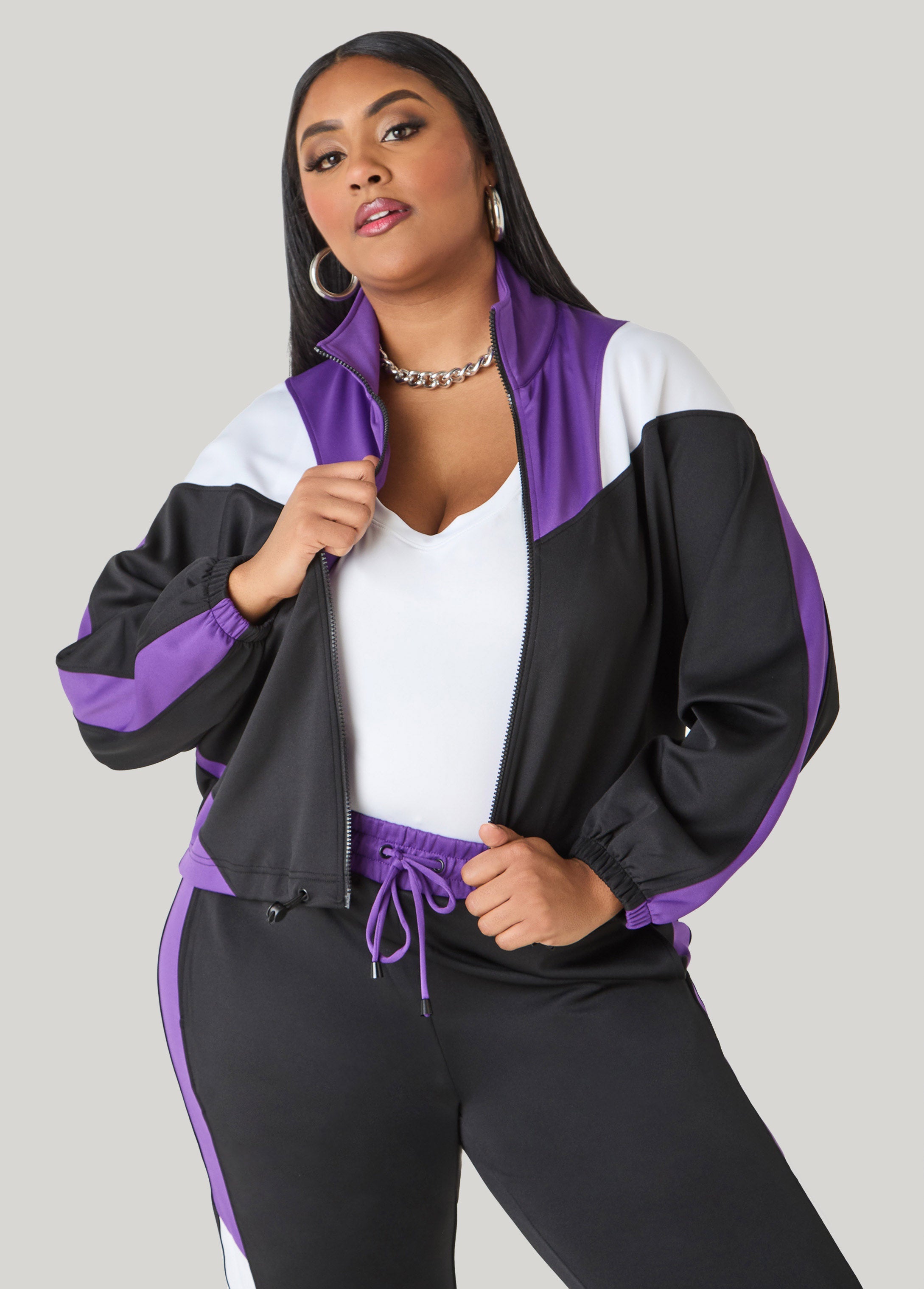 Drawstring Colorblock Track Jacket Macaw Green | Ashley Stewart