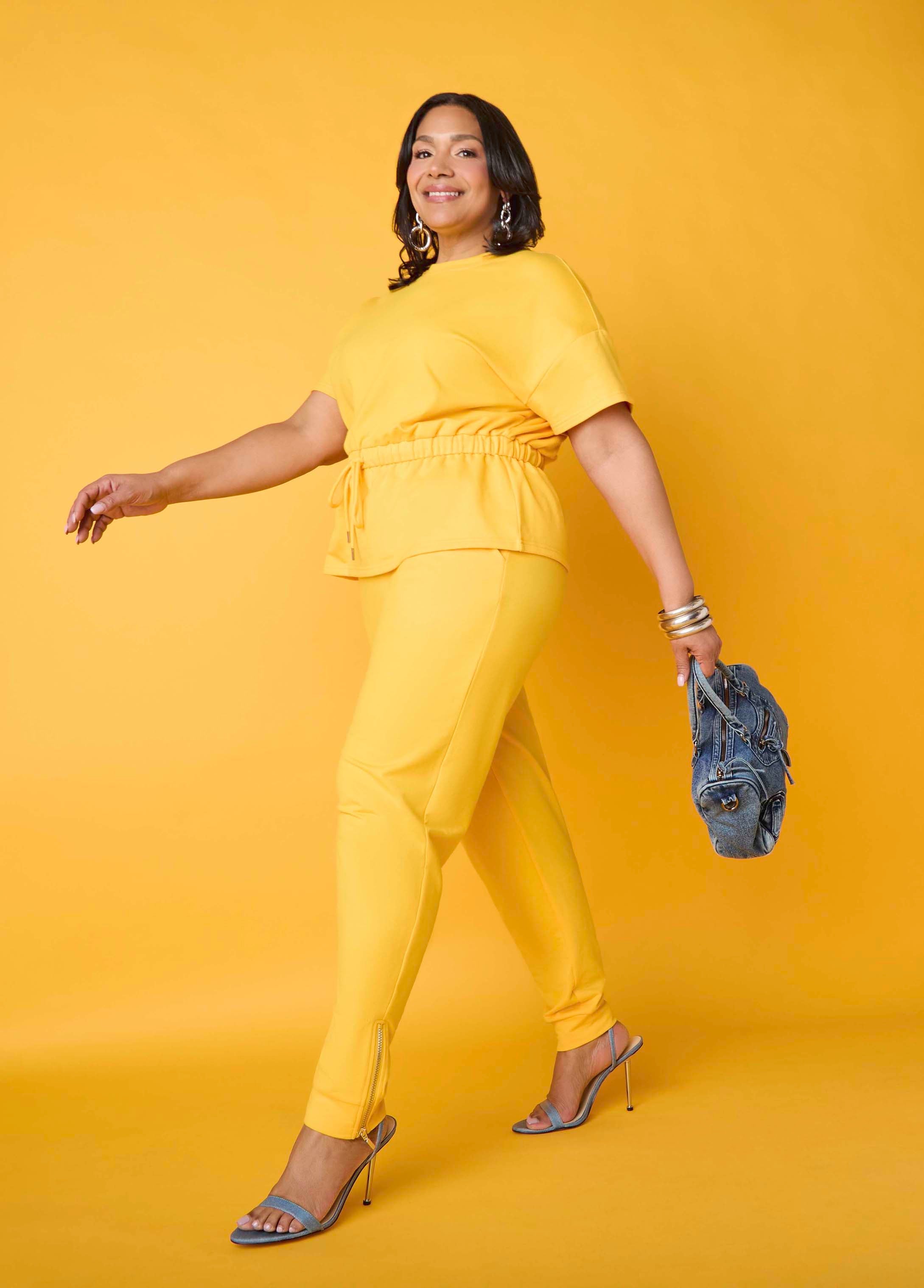 Ankle Zip Joggers Spectra Yellow | Ashley Stewart