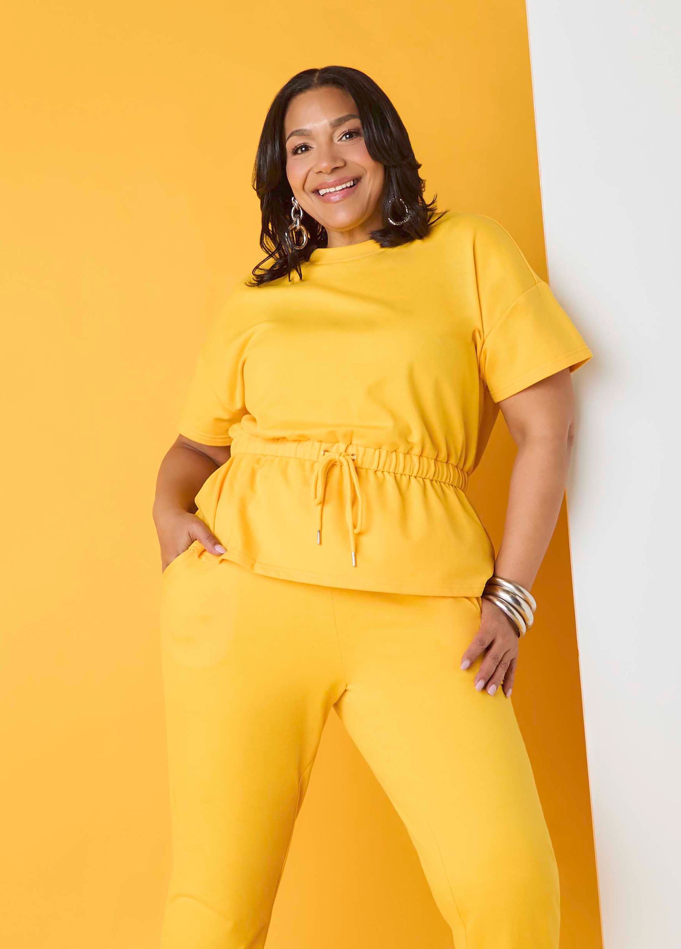 Drawstring Peplum Sweatshirt Spectra Yellow | Ashley Stewart