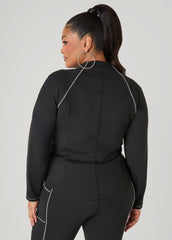 Piped Zip Front Track Jacket Black White | Ashley Stewart