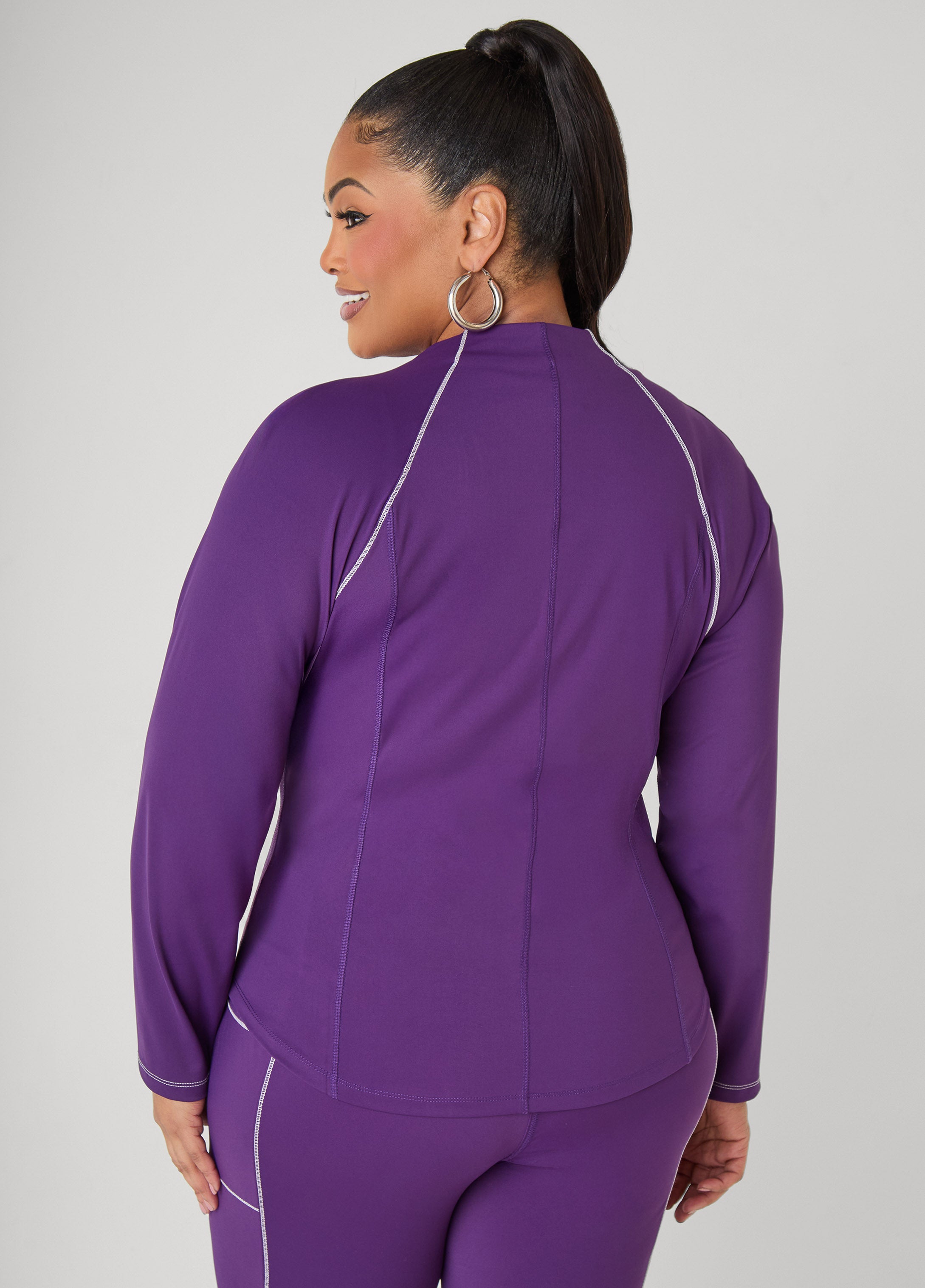 Piped Zip Front Track Jacket Black White | Ashley Stewart