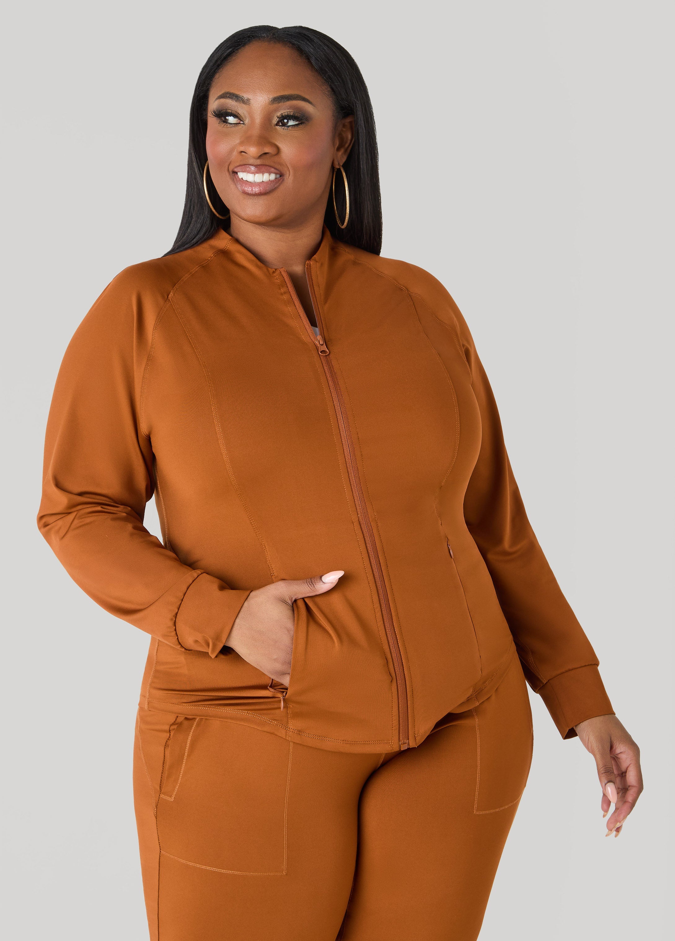 Zip Front Track Jacket Caramel Cafe | Ashley Stewart