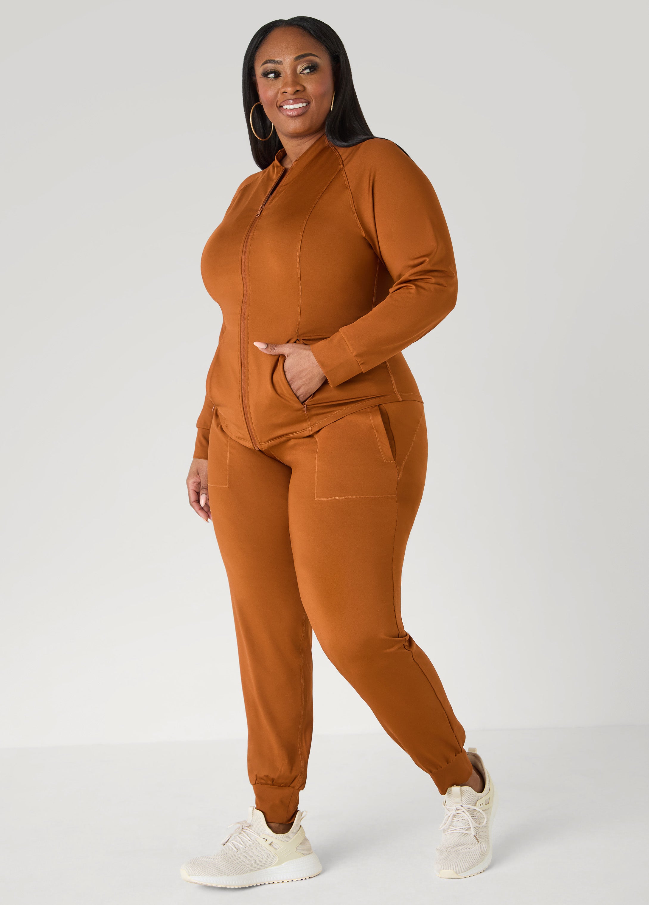 Zip Front Track Jacket Caramel Cafe | Ashley Stewart