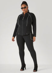 Piped High Waist Leggings Black White | Ashley Stewart