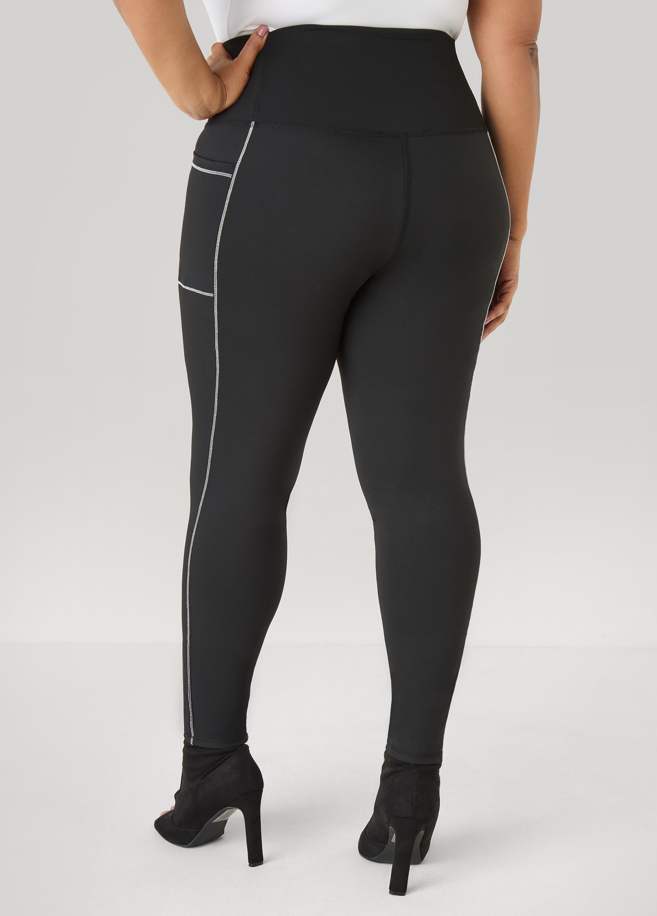 Piped High Waist Leggings Black White | Ashley Stewart