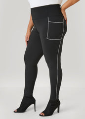 Piped High Waist Leggings Black White | Ashley Stewart