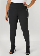 Piped High Waist Leggings Black White | Ashley Stewart
