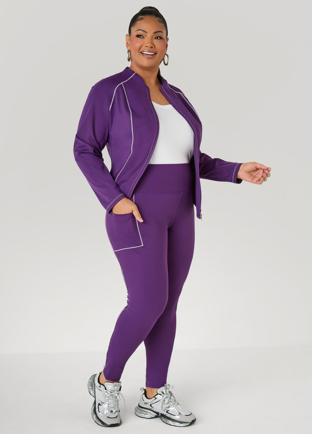 Piped High Waist Leggings Black White | Ashley Stewart