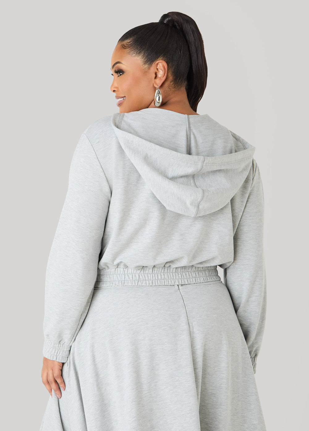Cropped Faux Wrap Hoodie Heather Grey | Ashley Stewart
