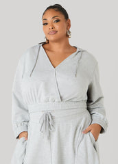 Cropped Faux Wrap Hoodie Heather Grey | Ashley Stewart