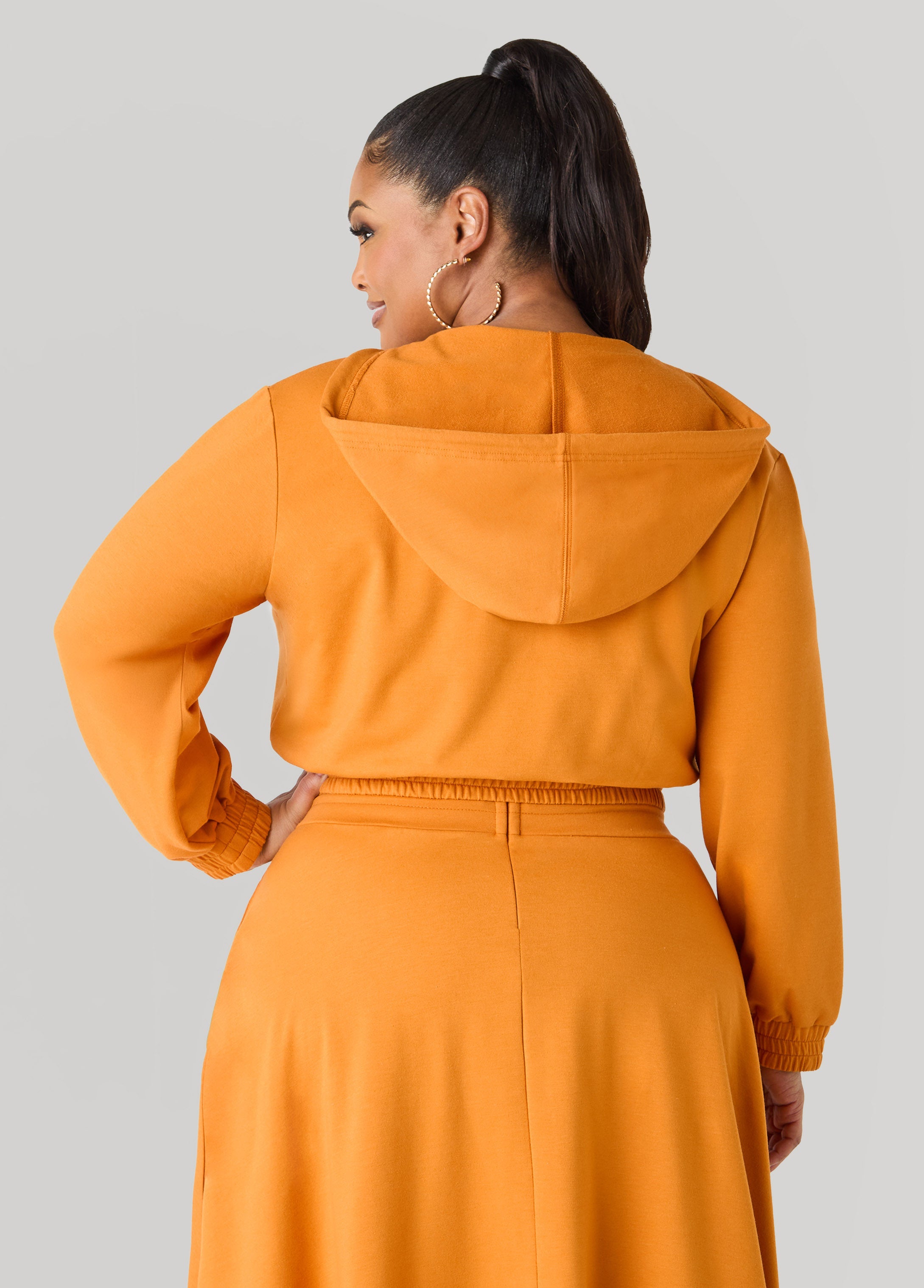Cropped Faux Wrap Hoodie Heather Grey | Ashley Stewart