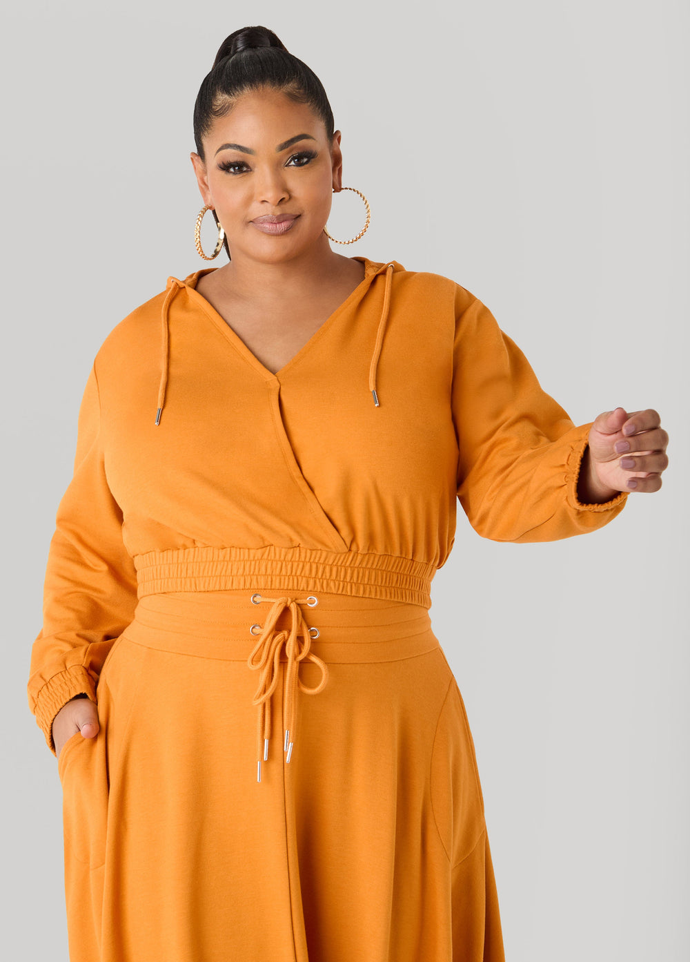 Cropped Faux Wrap Hoodie Heather Grey | Ashley Stewart